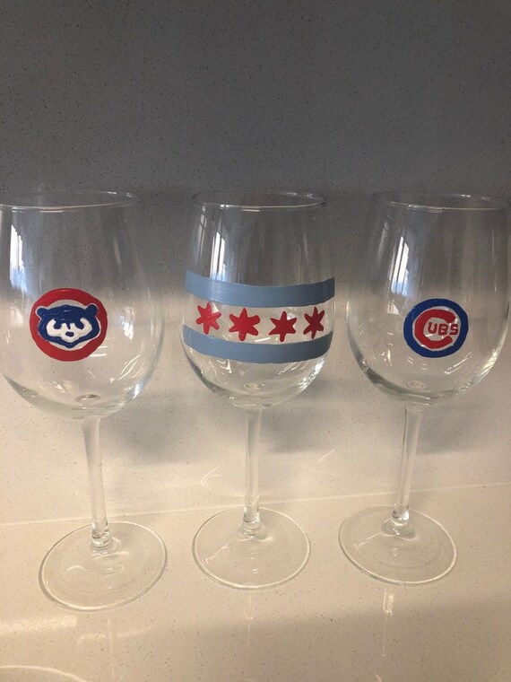 Chicago Cubs Cubbie Bear 18 Oz Wine Glass - Etsy