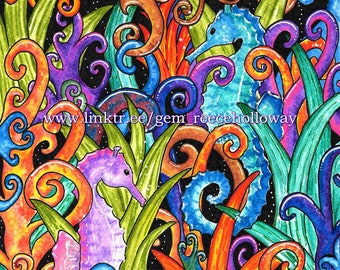 Giclee Art Print - 'Secluded Seahorses'