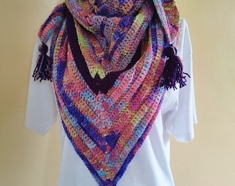 Spring Colours Triangle Scarf / Shawl - Crochet, Adult size.