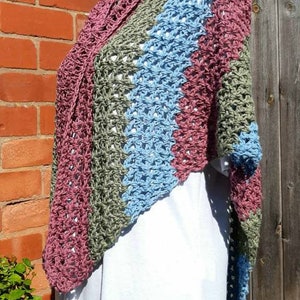 100% Cotton Shawl / Triangle Scarf crochet, stripe, weighty drape. image 4