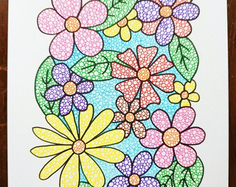 Floral Design Original Artwork - Pen and Ink A4