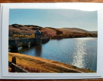 Evening Light at Craig Goch Reservoir, Elan Valley, Wales - blank greetings card.