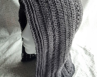 100% British Wool Hood - Steel Grey Crochet Pixie Hood