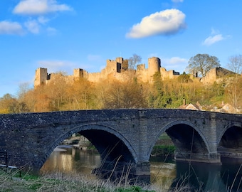 Ludlow Castle and Dinham Bridge - 10 x 8 inch photographic print.