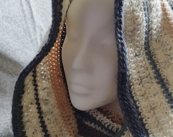 Snood / Hood / Cowl Scarf in Shades of Cream, Grey and Brown.