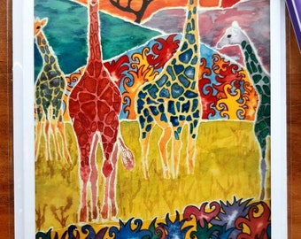 Groovy Giraffes - blank greetings card.