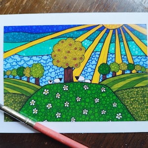 Carte de voeux pour les moutons du verger - Vierge à l'intérieur, pour toutes les occasions.