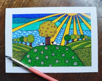 Orchard Sheep Greetings Card - Blank Inside, any occasion.