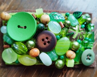Gorgeous Green and Brown Hairclip - Buttons and Beads.