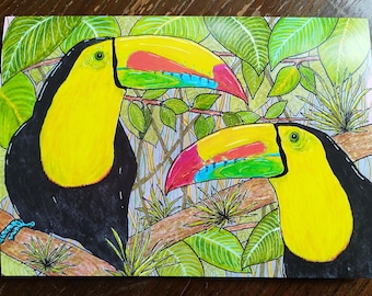 Toucans Blank Greetings Card - Wildlife, Nature, Birds, art.