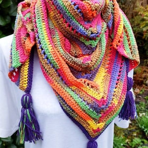 Multicoloured Triangle Scarf / Shawl / Wrap Colourful Crochet!