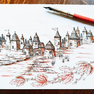 Fantasy Town Original artwork - Pen and Ink Drawing