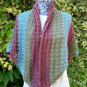 100% Cotton Shawl / Triangle Scarf crochet, stripe, weighty drape. image 2