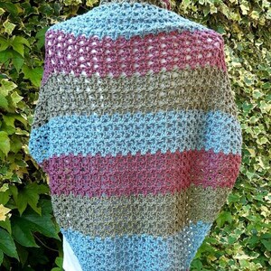 100% Cotton Shawl / Triangle Scarf crochet, stripe, weighty drape. image 5