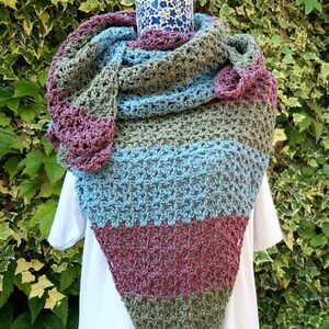 100% Cotton Shawl / Triangle Scarf crochet, stripe, weighty drape. image 3