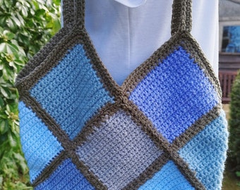 Blues and Taupe Crochet Bag