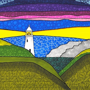 Colourful Lighthouse Scene Greetings Card - Blank Inside, any occasion.