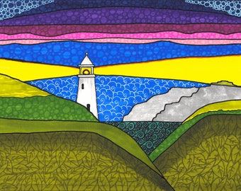 Colourful Lighthouse Scene Greetings Card - Blank Inside, any occasion.