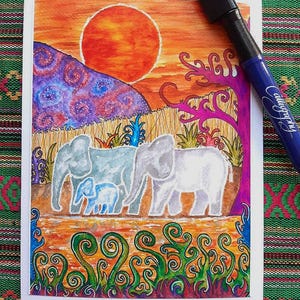 Carte du soir éléphants - carte vierge.