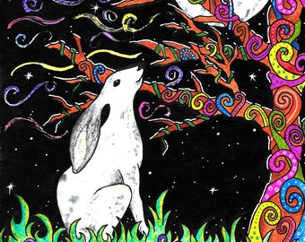 Giclee Art Print - 'Festival Moon Gazing Hare'