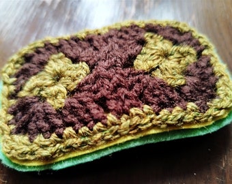 Mini Granny Square Crochet Hair Clip in Brown and Green