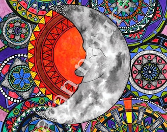 Giclee art print of 'Mandala Moon' by Gem Reece-Holloway - 2 sizes available.