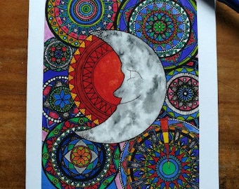 Moon Mandala Blank Greetings Card