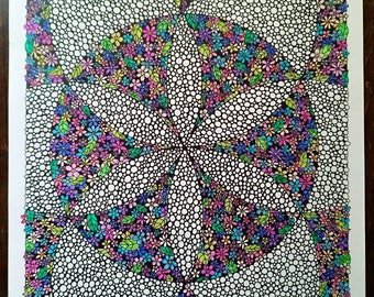Geometric Flowers - Original Artwork A3 size.