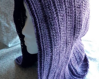 Purple Heather Crochet Hood. Wool / Alpaca Yarn