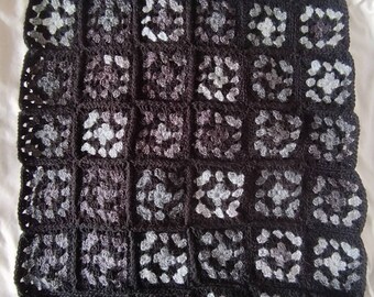 Black and Grey Granny Square Crochet Baby Blanket / Bassinet Blanket.