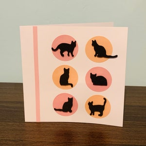 Black Cat Greeting Card - Any Occasion - 6 Positioned Foam Cut Cats
