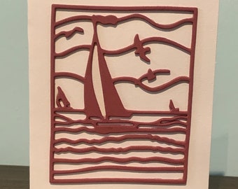 Sailing Boat Greetings Card - Blank for any occasion - Plum