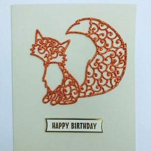 Carte d'anniversaire renard - mousse scintillante ou normale - « Happy Birthday » - intérieur vierge