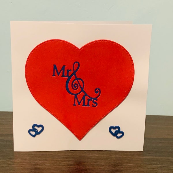 Mr & Mrs Wedding or Anniversary Card - Foam - Red and Blue Hearts