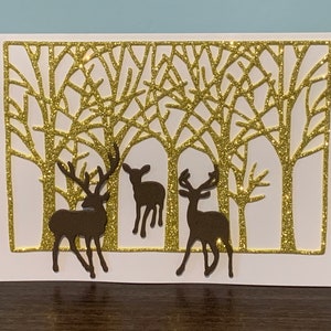 Glitter Reindeer Christmas Card - Gold Glitter, Family of Deers