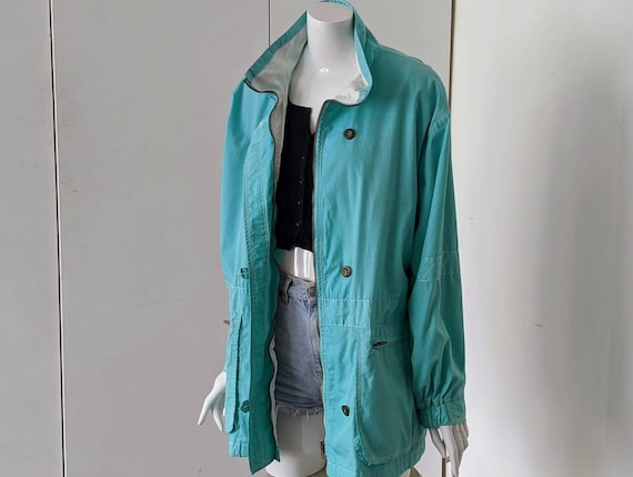 Vintage 90s Coat/Women's Turquoise Coat/Vintage 90