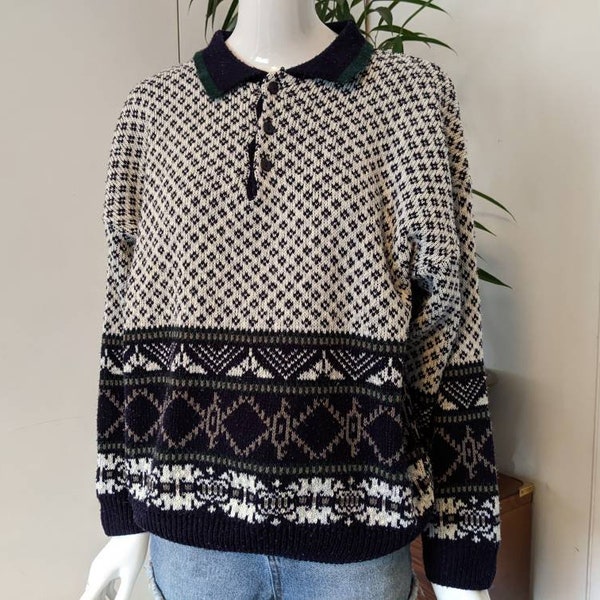 Vintage 80s Jumper/Knitted Jumper/Patterned Jumper/Men's Jumper/Women's Clothes/Men's Clothes/Vintage Jumper/Grunge jumper/vintage clothing