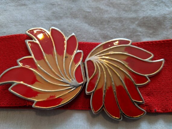 Vintage 80s 90s Belt/Red Elasticated Belt/Metal Be