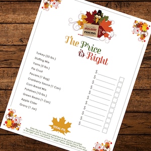 The Price is Right Thanksgiving Game (Instant Download and Print)