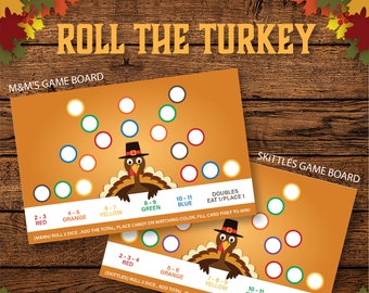 ROLL THE TURKEY (afdrukbaar Thanksgiving-spel)