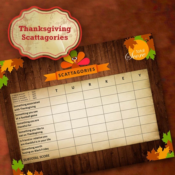 Thanksgiving Holiday Party Game Scattagories | Etsy
