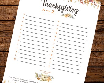 Thanksgiving A-Z (DOWNLOAD & PRINT GAME)
