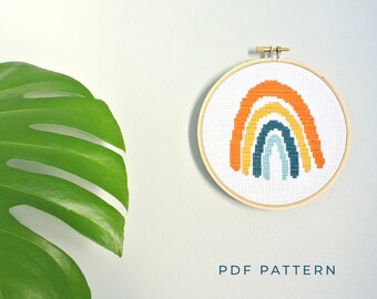 Easy Cross Stitch Pattern - PDF Download - Boho Rainbow