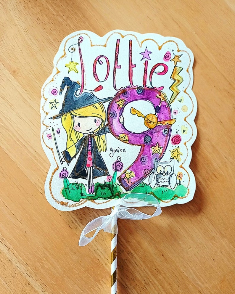 Personalised Cake topper custom personalised handrawn and handpainted watercolour art image 3