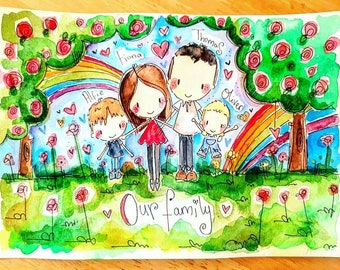 Custom personalised watercolour painting A4 size