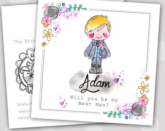 Best Man Pageboy Groomsman Thank you Will you be My? Personalised card from an original watercolour painting