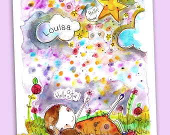 A4 personalised print of an original watercolour artwork 'Hello Star'