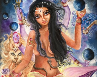 Stampa artistica personalizzata, energia positiva, chakra del terzo occhio unico, poster di potenza della dea indù, regalo d'arte, bellissima arte murale spirituale
