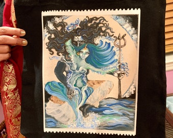 Hand-Retouched Black Canvas Tote Bag: Shiva Ganga Dance of Gods Art
