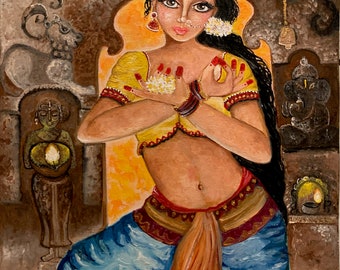 Stampa Fine Art Arte ballerina. Bellissima danzatrice del ventre con tatuaggi all'henné. Stampe poster di ragazze danzanti colorate. Regali di danza artistica per tutte le occasioni.